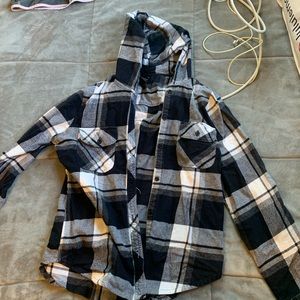 Black and white hooded flannel